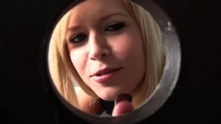Blonde makes a hole in the toilet and sucks cock