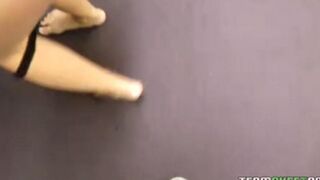 The beautiful blonde with big tits makes a sweet blowjob
