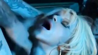 Girl in a corset and pantyhose stockings, big boobs tease