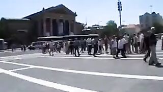 A model is having sex right in the public place