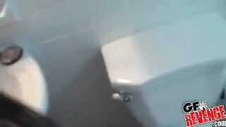 Hot brunette with nice butt sucks cock at home