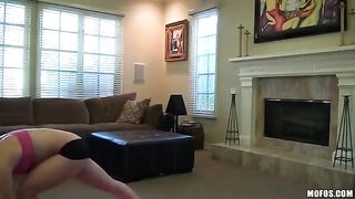 A girl is having fun with her yoga master in POV style