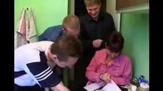 A Russian mom gets fucked by four guys in a steamy foursome