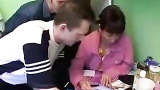 A Russian mom gets fucked by four guys in a steamy foursome