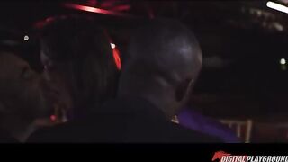 Brunetochka sits on two black members in a steamy eporn scene