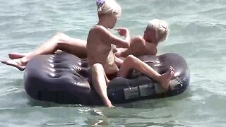 A naked girl is having fun on the mattress. You should see it!