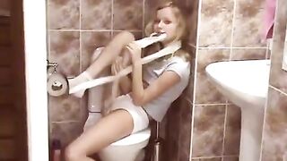 Public toilet surprise with a young blonde, full of excitement