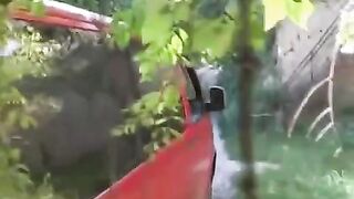 The man squeezed her near a car and fucked her