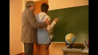 The old teacher seduced and fucked a student in steamy class scene