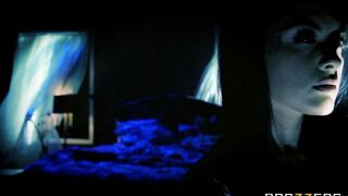 A brunette woman had a bad sleep and her husband wanted to fuck her