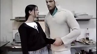 Fucked a naive girl in the kitchen, taking advantage of her innocence