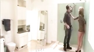 The wife fucked with a plumber and her husband was not against it