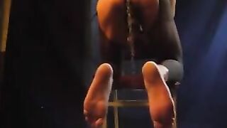 The man in pantyhose stands cancer and inserts his dick into it