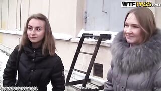 Two girls met the pickup guy and had sex with him in the room
