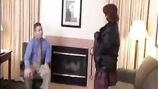 A fat woman tried to seduce her boss in stockings and pantyhose