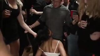 A mature beauty is fucked by a group of young men
