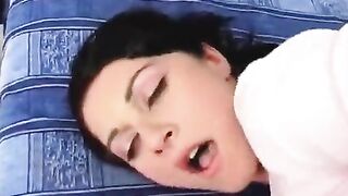 Brunette woman fucks in her ass and gets cum on her face
