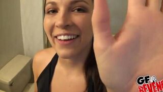 The pretty woman washed away her worries in the bathroom and had sex