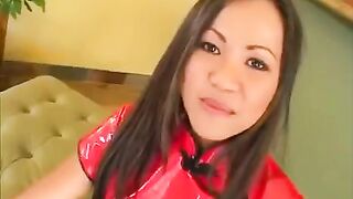 A Korean girl is doing a blowjob for two guys in this hot video