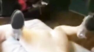 The girl was caught and thrown to the bed for more