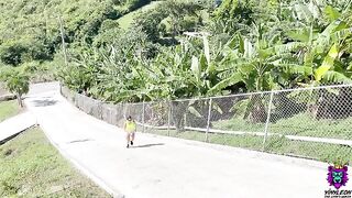 The girl ran into the house, her boobs bouncing with every step
