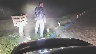 A busty babe was caught in a compromising situation at the crossroads
