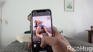 Step sister fucks with her boyfriend on the phone while sucking my cock