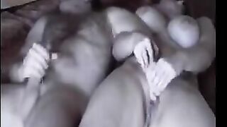 A fat woman was having fun in front of a hidden camera