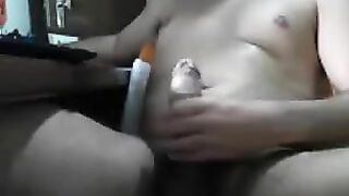 The guy was sat in front of the computer jerking off