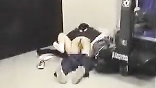 The man lowered his pants and began to engage in anal play with his girlfriend