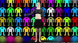 Blonde teen dances sexy striptease and bounces in front of a crowd of men