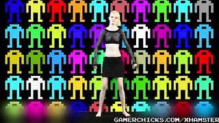 Blonde teen dances sexy striptease and bounces in front of a crowd of men