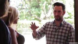 A guy has sex with his girlfriend with a cute cheek