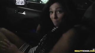 Brunette woman gets a lot of sperm on her face after sex in POV style