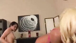 Two hot lesbian sluts grating each other while wearing sexy skirts