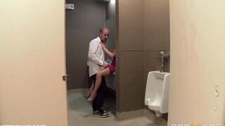 Blonde has sex with waiter in the restaurant toilet