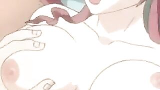 Hentai with the cleaning lady's daughter and the owner's son, full of passion
