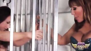 Two mature lesbians have fun with a strap-on