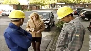 Girl in black pantyhose fucked on the set of adult entertainment