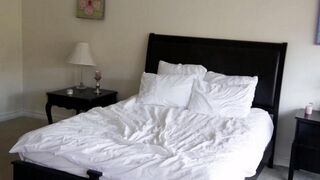 Two delicate blondes are having gentle sex right in the bedroom