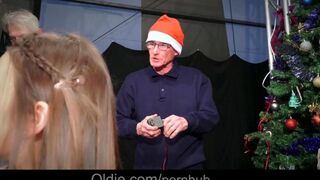 An aged guy and his wife fucked a hot Snow Maiden with big tits