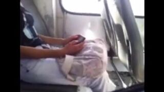 The man got his cock out and started jerking in front of the girl