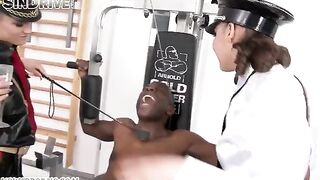 A negro man fucked in threesome two girls