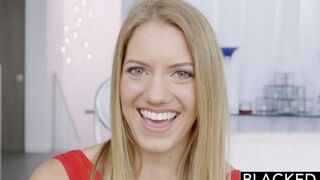 Blonde girl fucked by a long black dick in all her holes