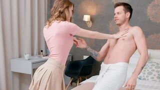 A couple discusses their affairs while lying on the bed naked