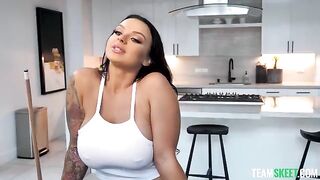 Shooting balls for boob shots, a hot brunette with big tits gets you hard