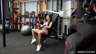 The girl is having fun with her friend in sports hall
