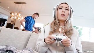 The hot nerd fucks her boyfriend's friend in glasses
