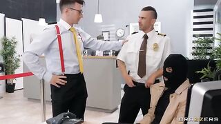 A hot bank robbery turns into a wild sex session with stockings