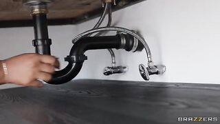Two girls get their pipes cleaned by a black plumber in an intense interracial encounter